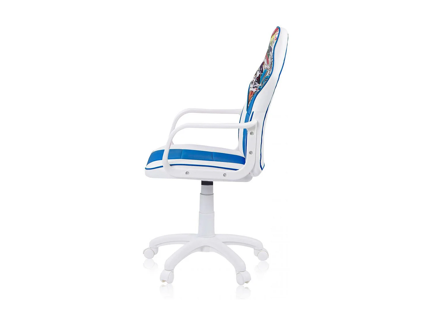 Silla gaming con ruedas y reposabrazos en blanco y azul 98-109,5 cm DRW Sticker Sticker Blanco Azul DRW