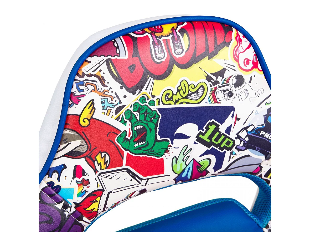 Silla gaming con ruedas y reposabrazos en blanco y azul 98-109,5 cm DRW Sticker Sticker Blanco Azul DRW