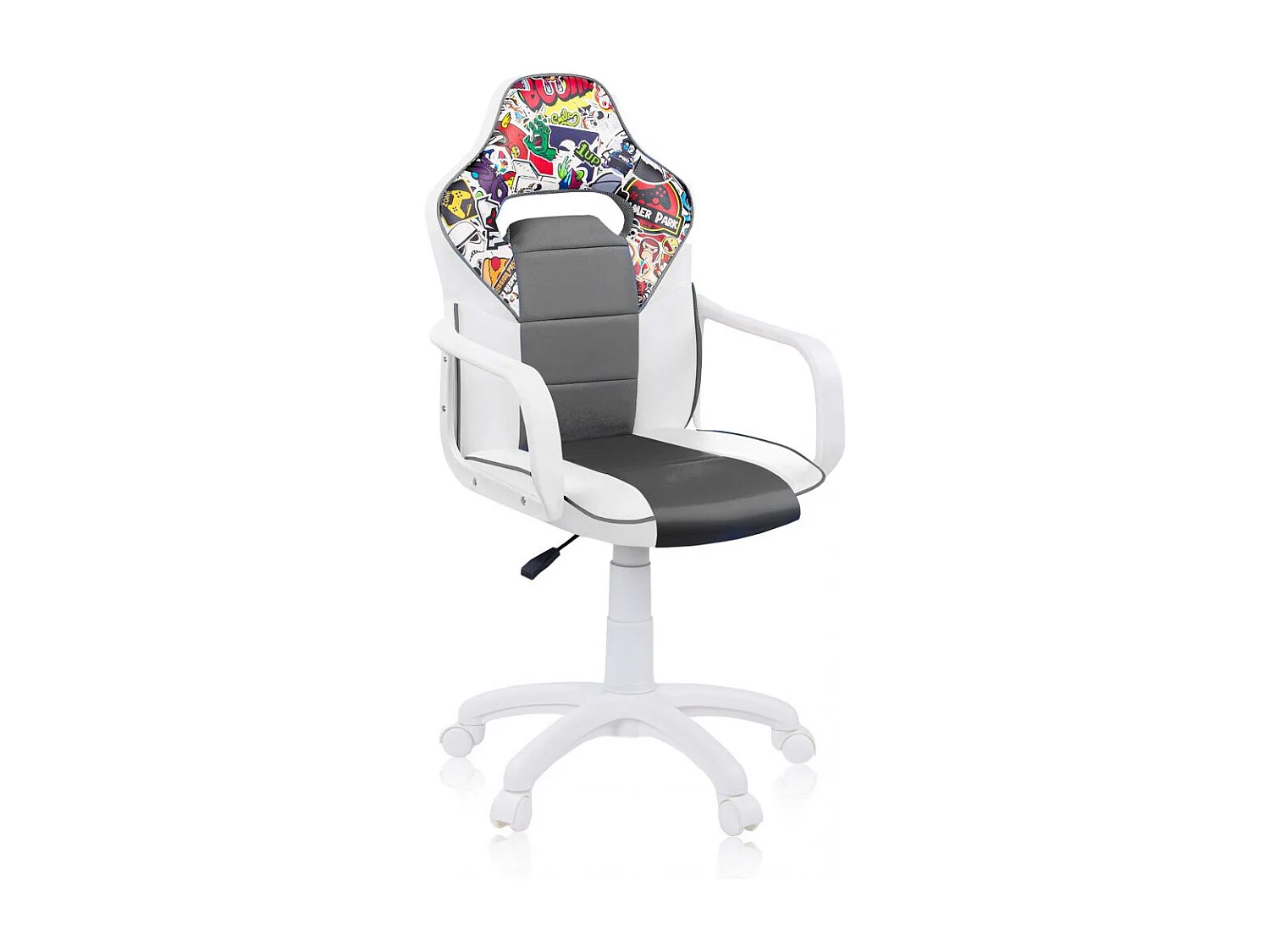 Silla gaming con ruedas y reposabrazos en blanco y gris 98-109,5 cm DRW Sticker Sticker - Blanco - Gris DRW