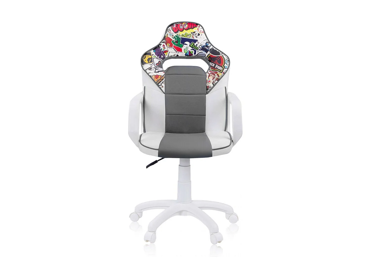 Silla gaming con ruedas y reposabrazos en blanco y gris 98-109,5 cm DRW Sticker Sticker - Blanco - Gris DRW