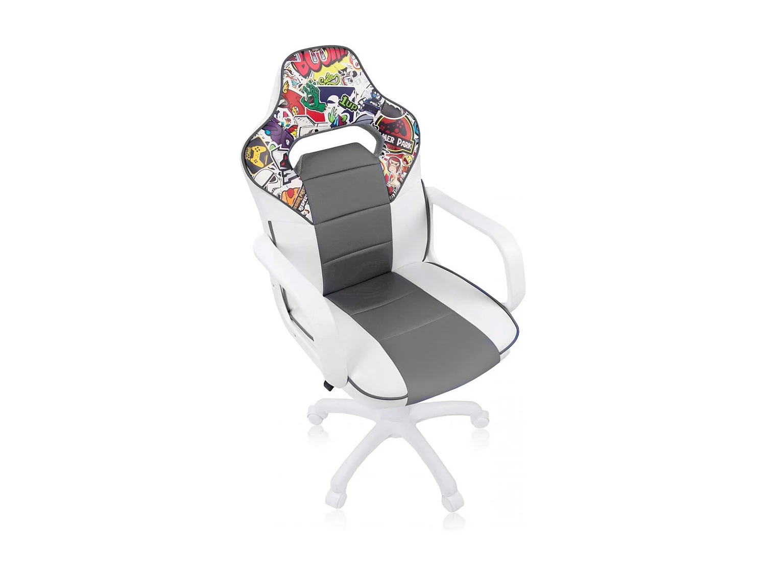 Silla gaming con ruedas y reposabrazos en blanco y gris 98-109,5 cm DRW Sticker Sticker - Blanco - Gris DRW