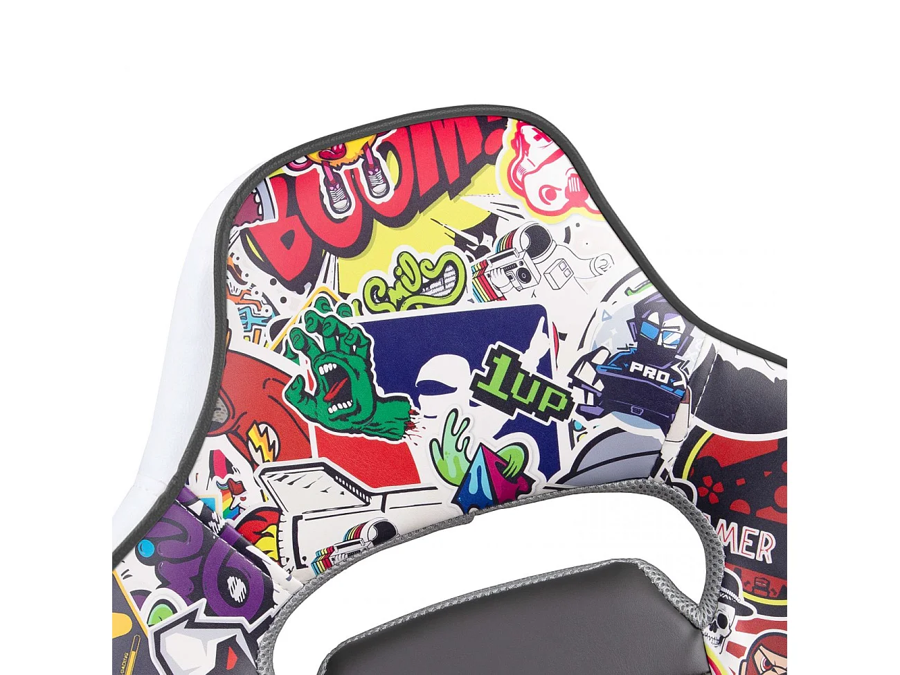 Silla gaming con ruedas y reposabrazos en blanco y gris 98-109,5 cm DRW Sticker Sticker - Blanco - Gris DRW