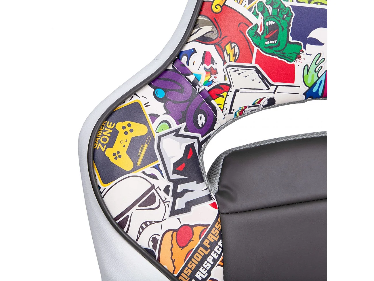 Silla gaming con ruedas y reposabrazos en blanco y gris 98-109,5 cm DRW Sticker Sticker - Blanco - Gris DRW