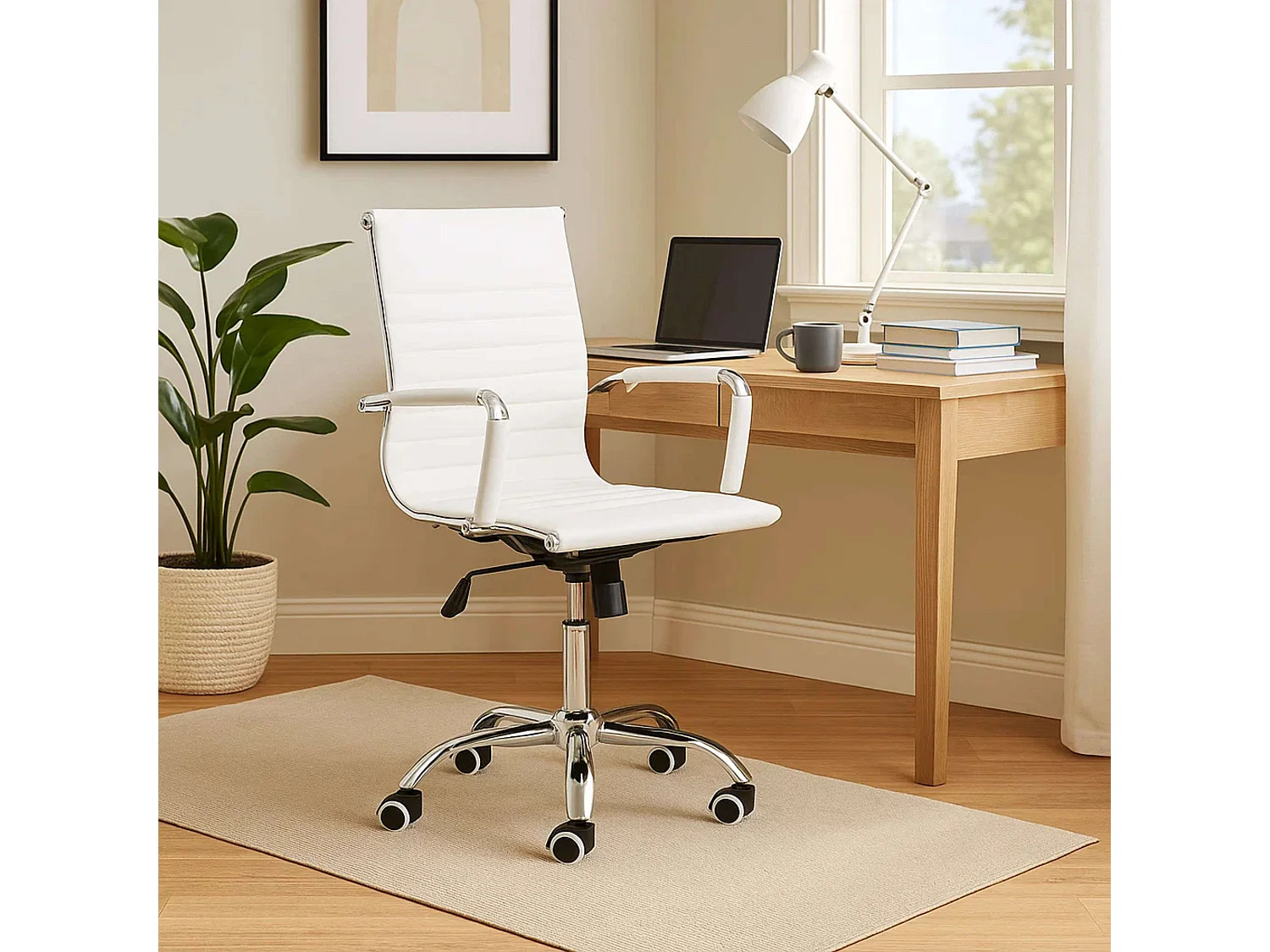 Cadeira giratória Kira, branca, 64x64x89/99 cm, cadeira de escritório moderna