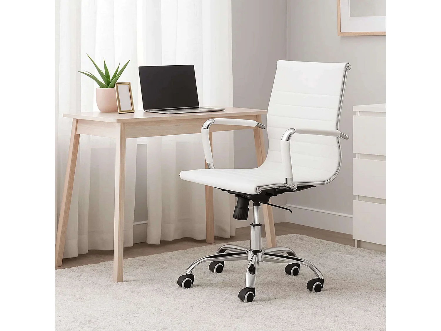 Silla Lucy giratoria polipiel blanco 89-99x64x64 cm Adec