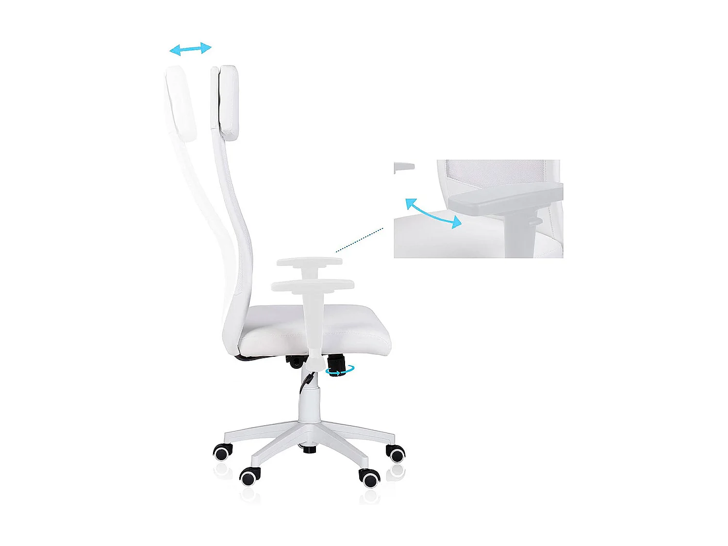 Chaise de bureau blanche respirante avec coussin lombaire pour bureau moderne