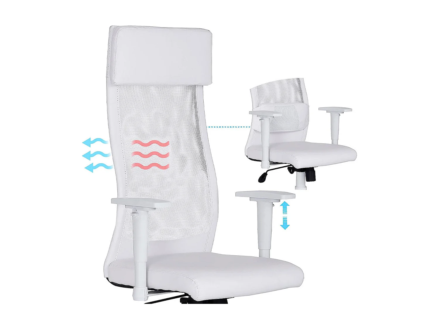 Chaise de bureau blanche respirante avec coussin lombaire pour bureau moderne