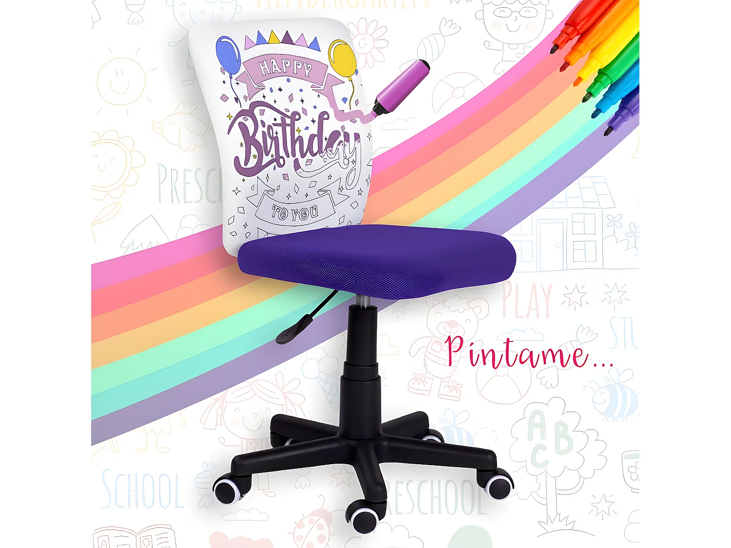Silla de estudio infantil Píntame Morado - Blanco