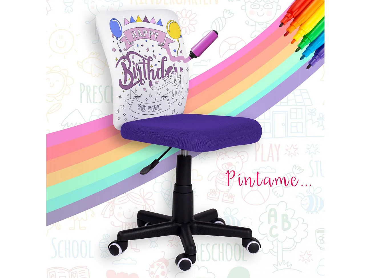 Silla de estudio infantil Píntame Morado - Blanco