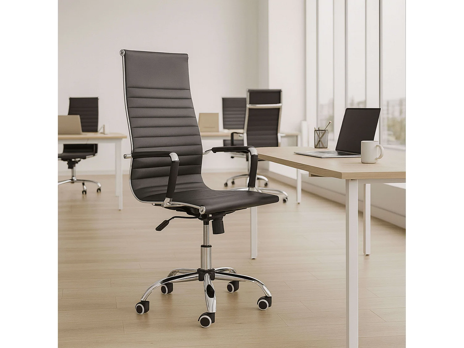 Silla de oficina Letter giratoria símil piel negro 106-116x64x64 cm Adec