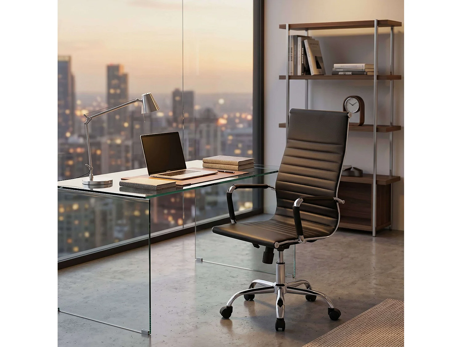 Silla de oficina Letter giratoria símil piel negro 106-116x64x64 cm Adec