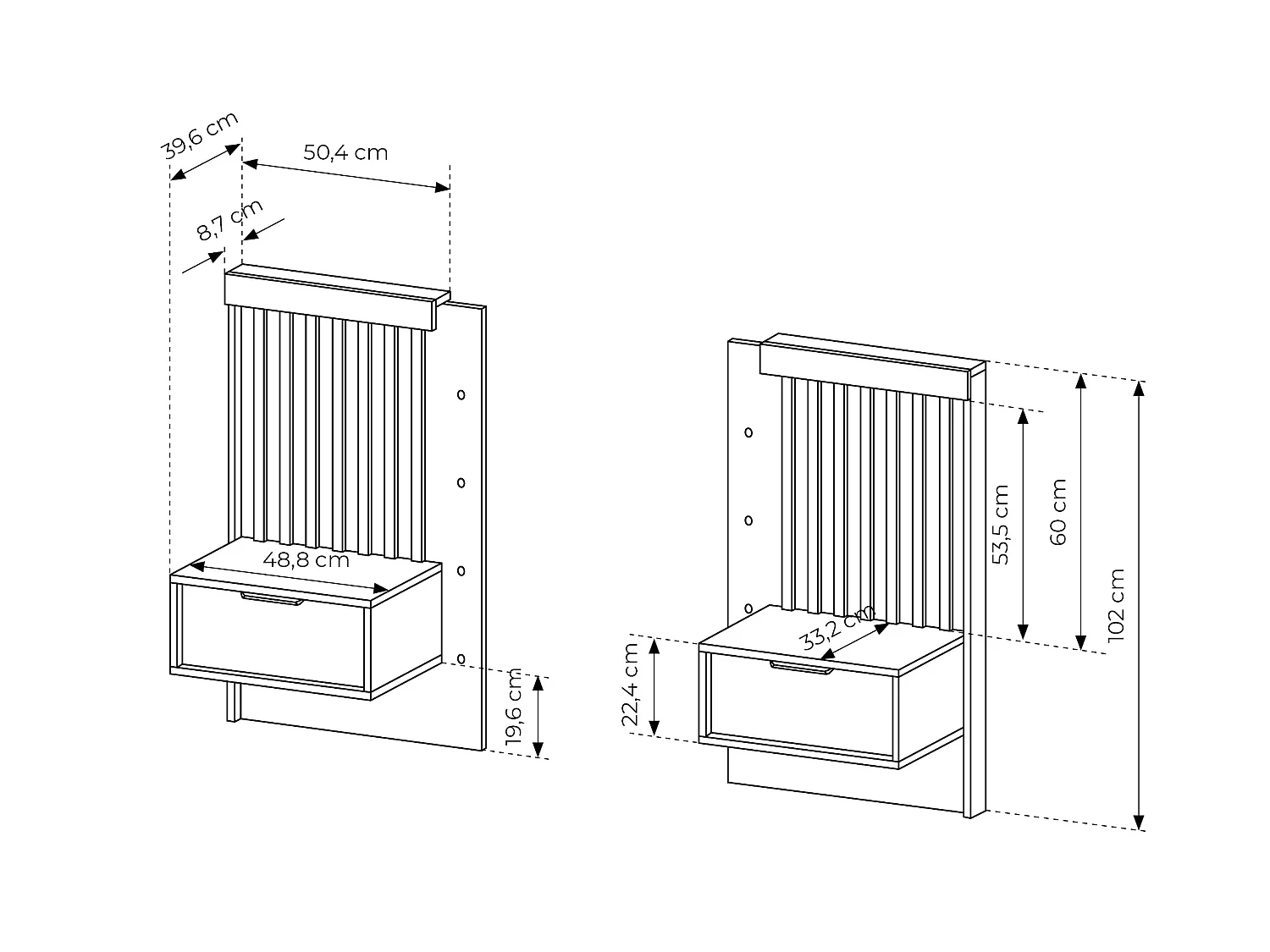 Lit avec chevets 160 x 200 cm - Avec LEDs - Coloris : Naturel et noir - ARIADA