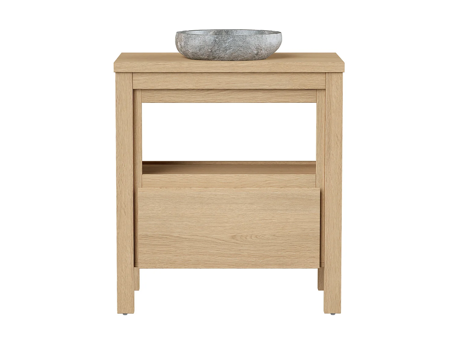 Badezimmerunterschrank mit Aufsatzwaschtisch aus Stein - Eichenfurnier - 80 cm - COSMOTI