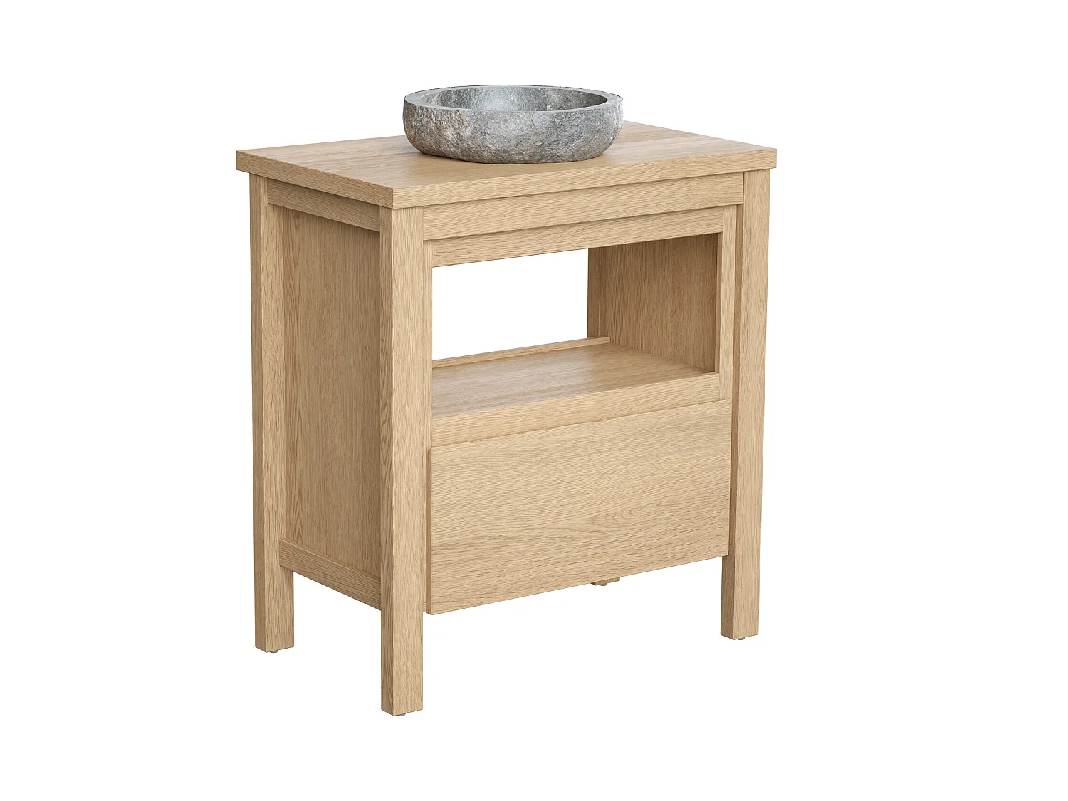 Badkamermeubel met wastafel van steen - Eiken fineer - 80 cm - COSMOTI
