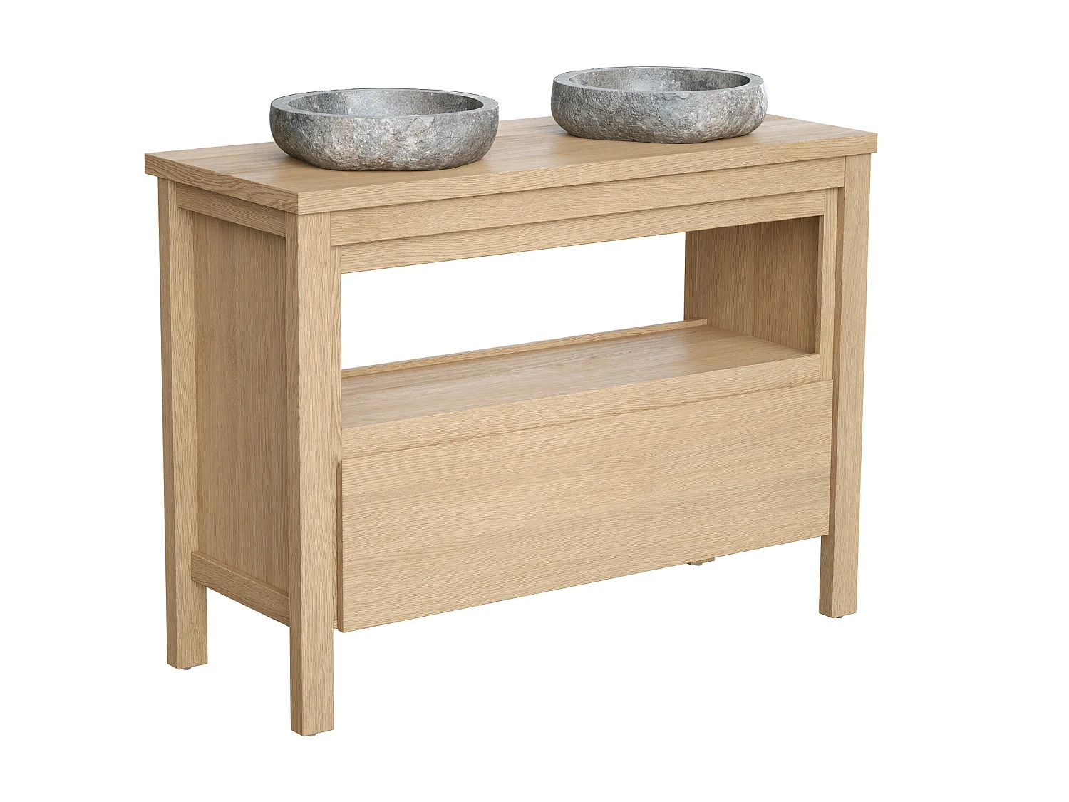 Badkamermeubel met opzetwastafel van steen - Eikenfineer - 120 cm - COSMOTI