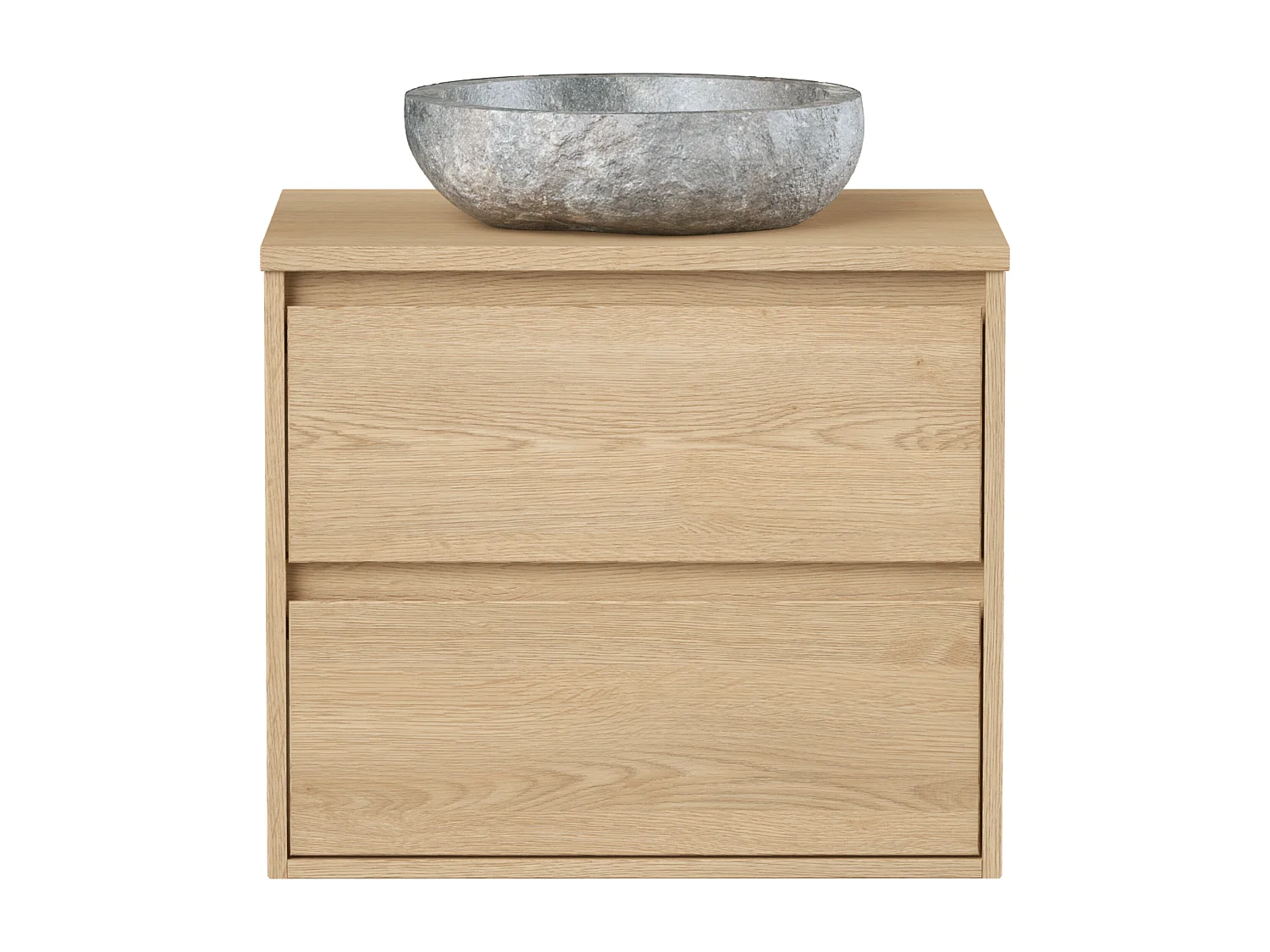 Meuble de salle de bain avec vasque à poser en pierre - Placage chêne - 60 cm - MILIPAM