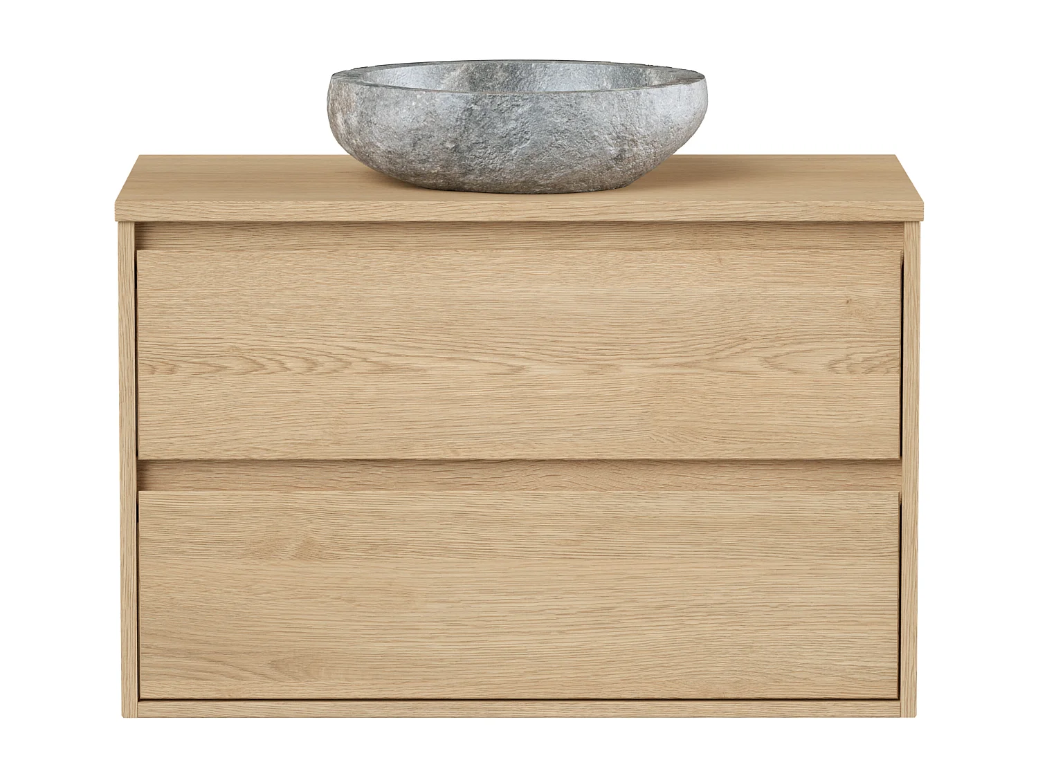 Waschbeckenunterschrank mit Aufsatzwaschtisch aus Stein - Eichenfurnier - 80 cm - MILIPAM