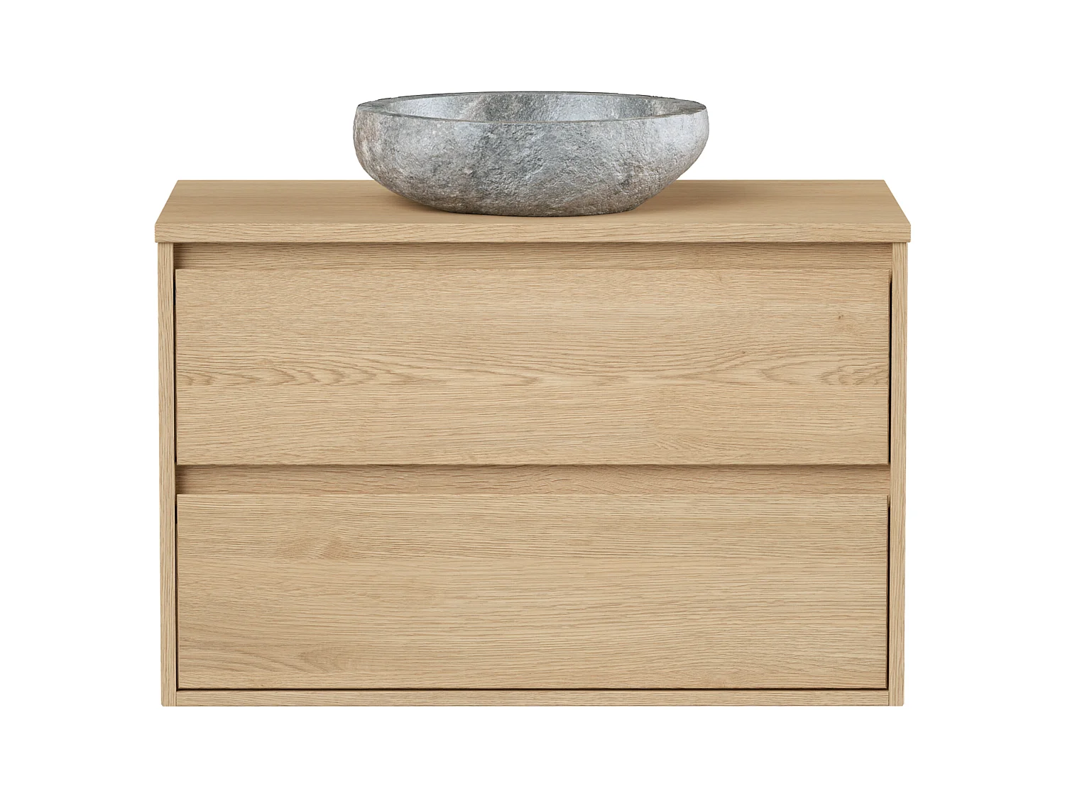 Meuble de salle de bain avec vasque à poser en pierre - Placage chêne - 80 cm - MILIPAM