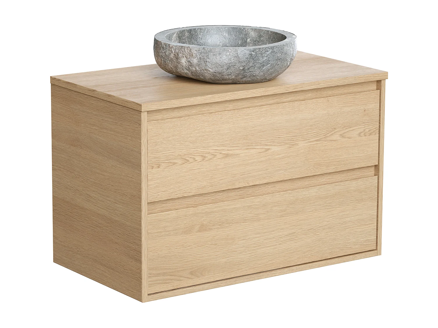 Meuble de salle de bain avec vasque à poser en pierre - Placage chêne - 80 cm - MILIPAM