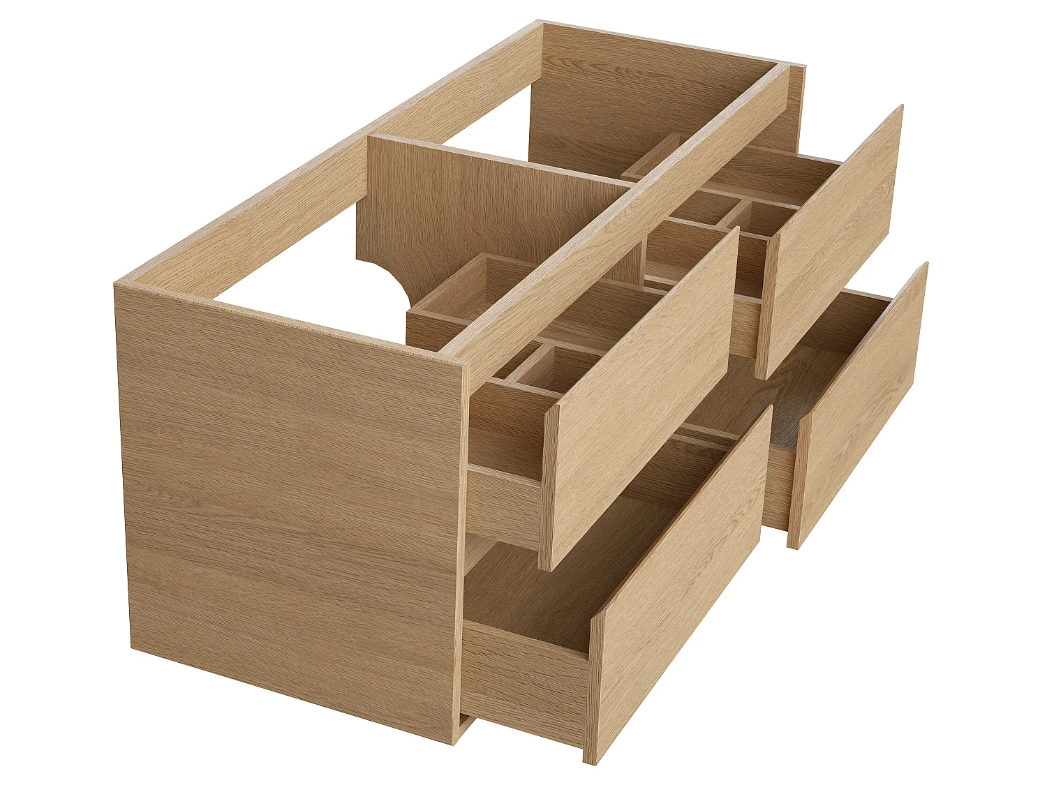 Mueble de baño con dos lavabos de piedra - Chapado en roble - 120 cm - MILIPAM