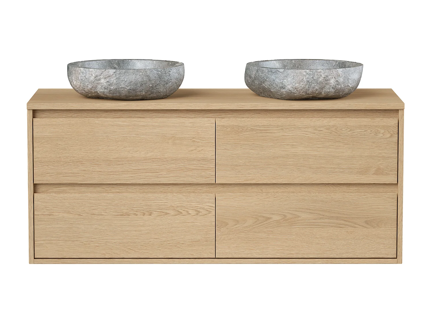 Mueble de baño con dos lavabos de piedra - Chapado en roble - 120 cm - MILIPAM