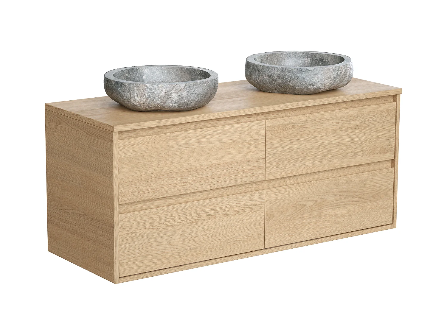 Badkamermeubel met dubbele wastafel van steen - Eikenfineer - 120 cm - MILIPAM