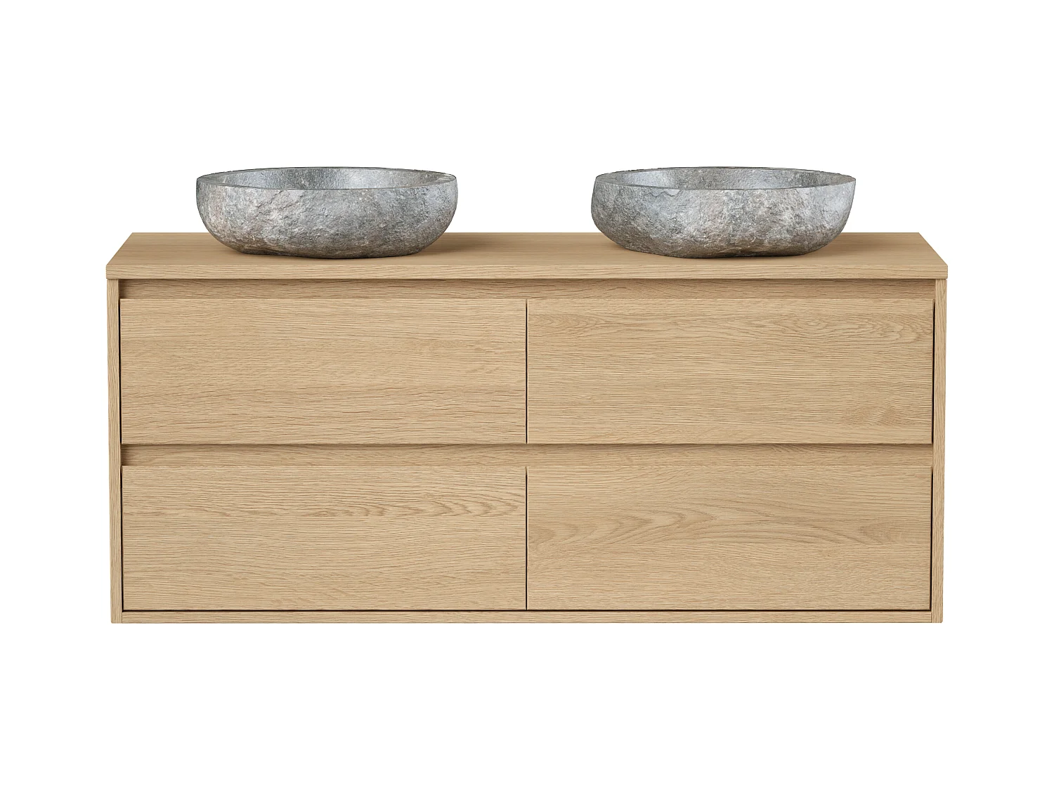 Badkamermeubel met dubbele wastafel van steen - Eikenfineer - 120 cm - MILIPAM