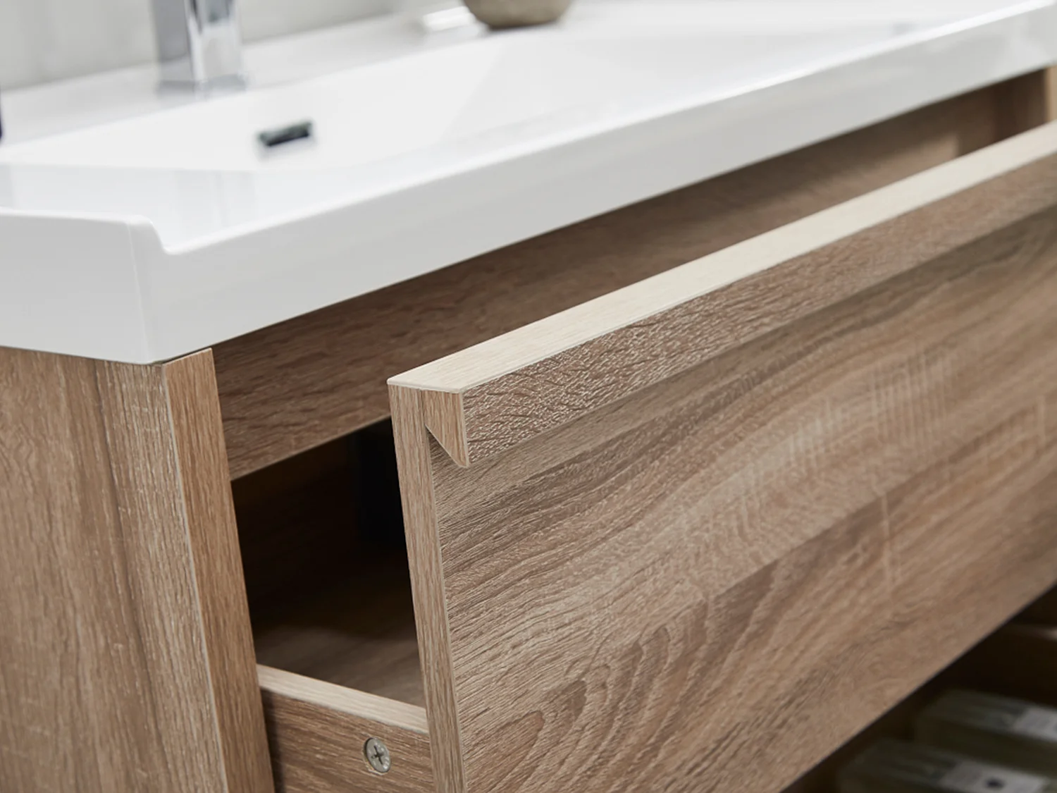 Hangende dubbele wastafel met spiegel - Licht naturelkleurig - 120 cm - QUADRA