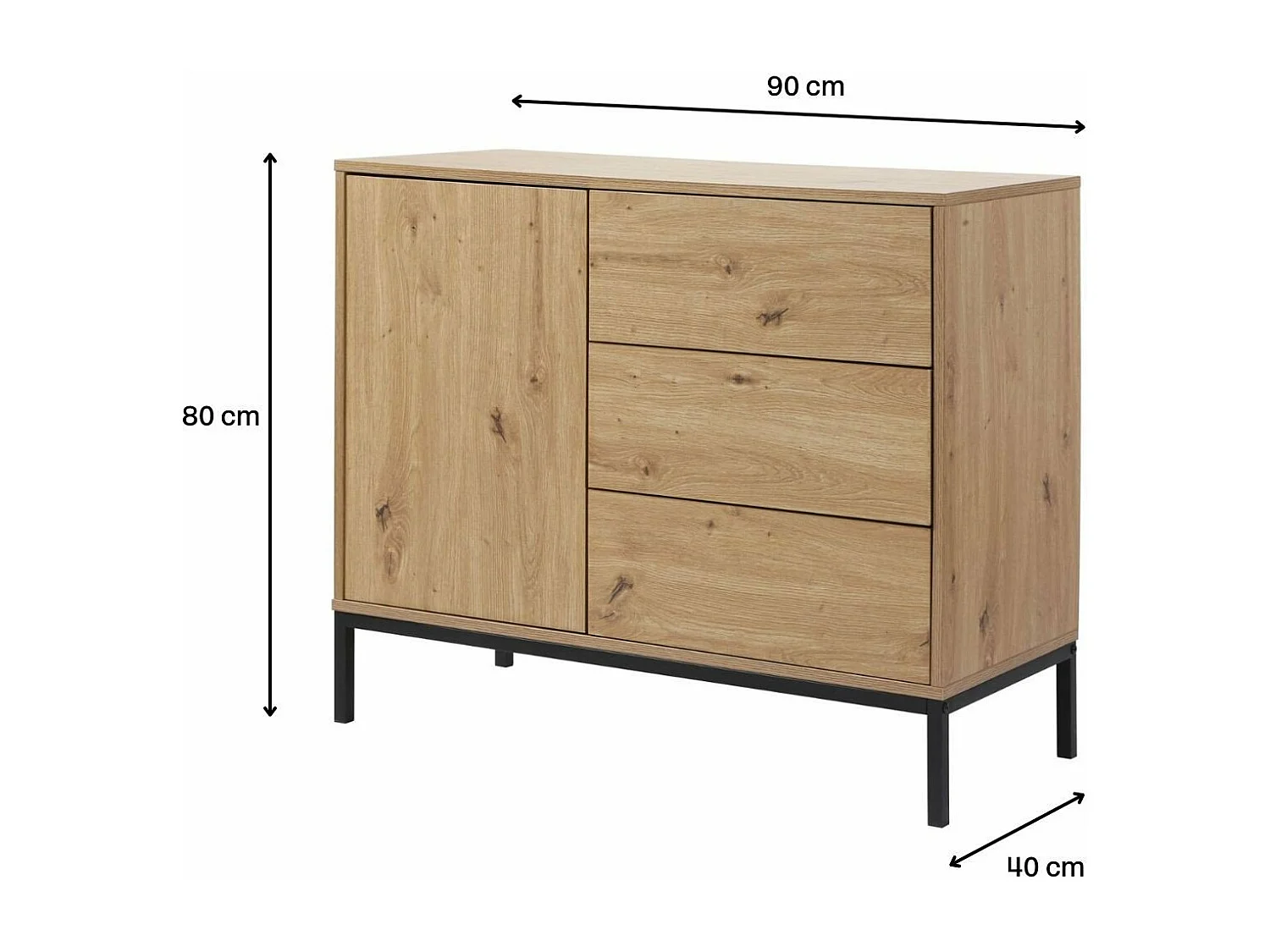 Cassettiera 1 Anta 3 Cassetti Effetto Rovere L90 x H80 cm - LENNY