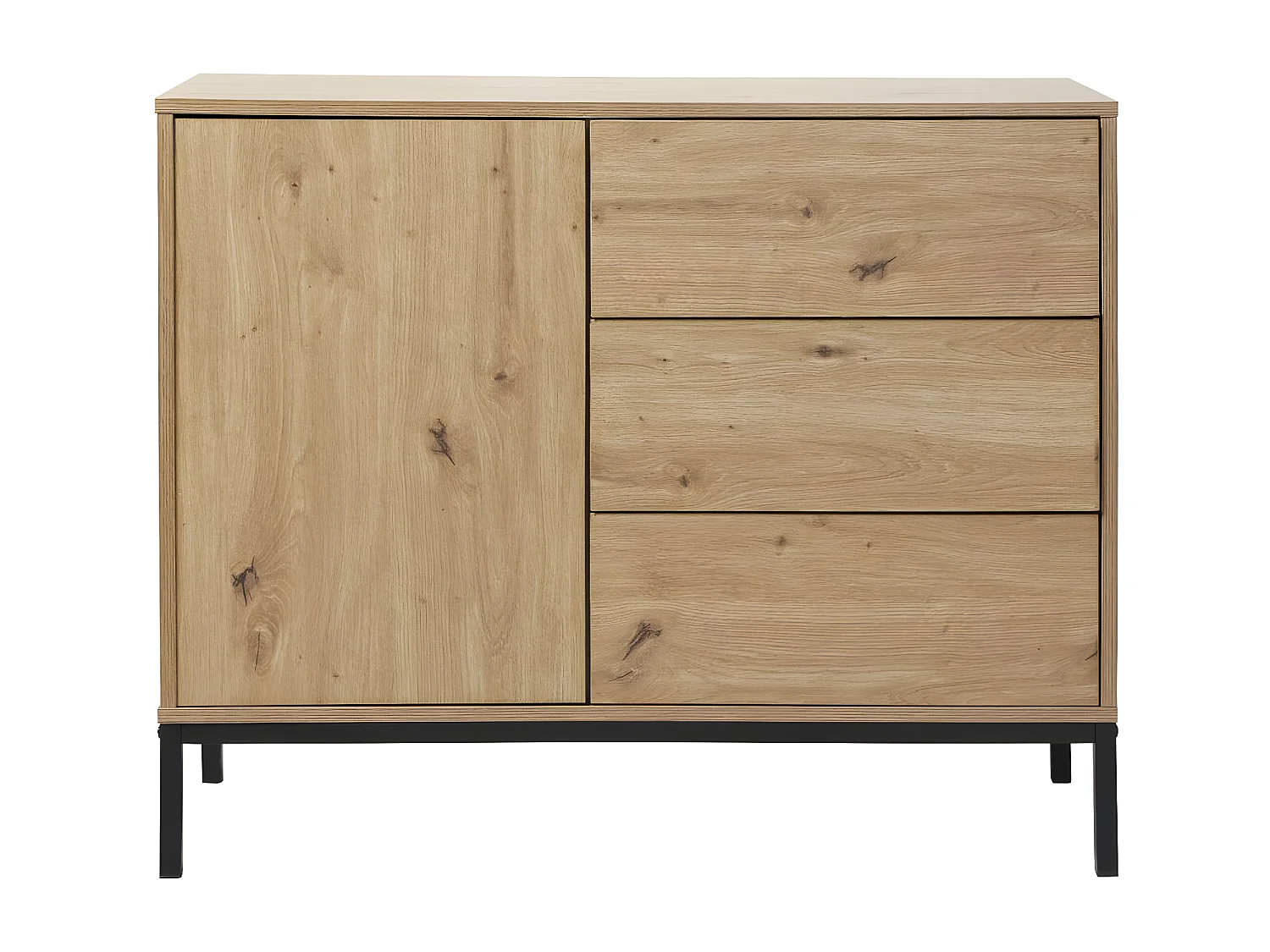 Kommode 1 Tür 3 Schubladen Eichenoptik L90 x H80 cm - LENNY