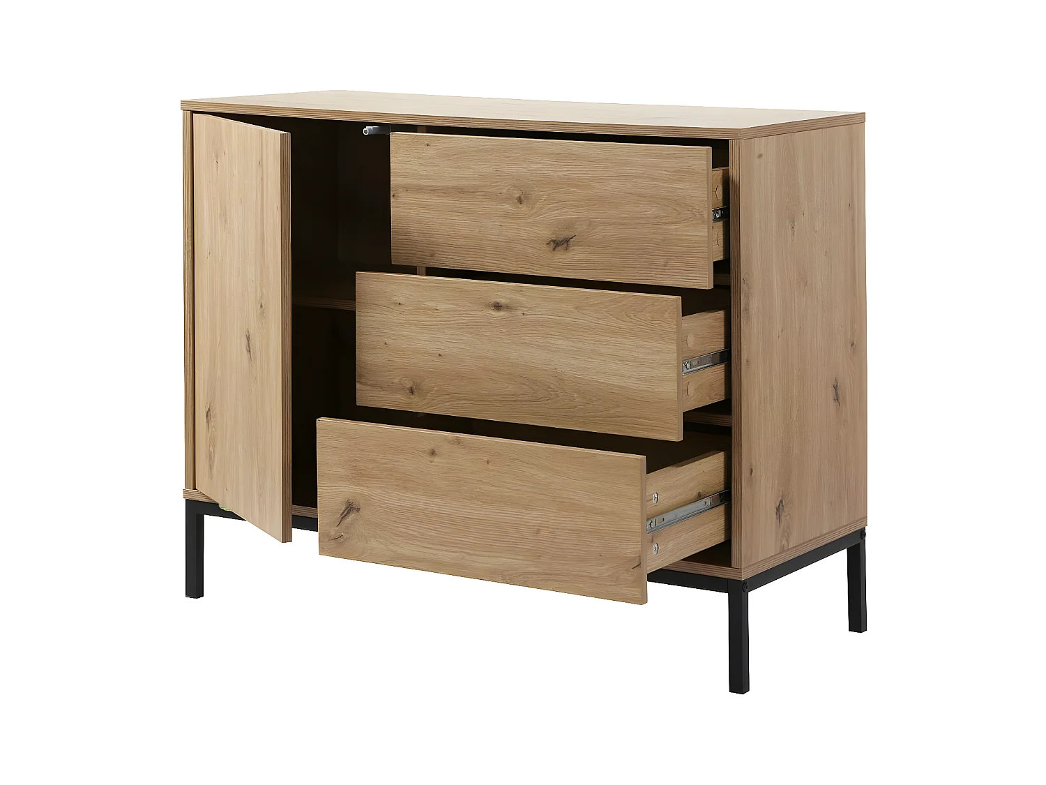 Kommode 1 Tür 3 Schubladen Eichenoptik L90 x H80 cm - LENNY