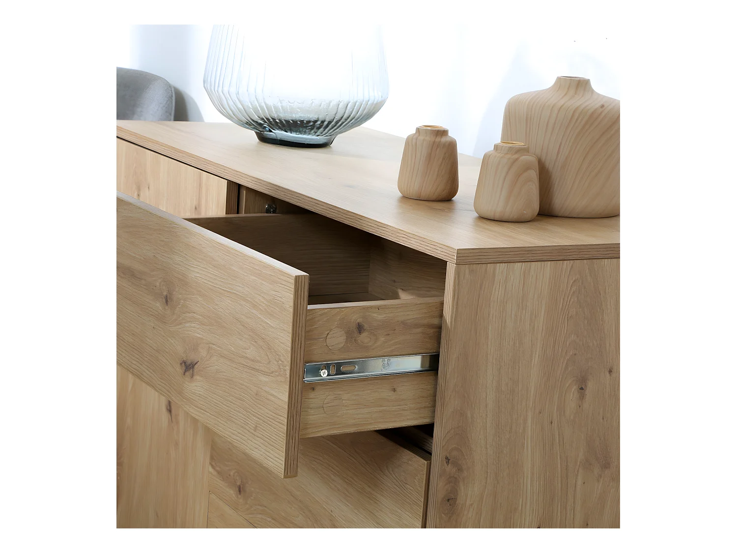 Kommode 1 Tür 3 Schubladen Eichenoptik L90 x H80 cm - LENNY