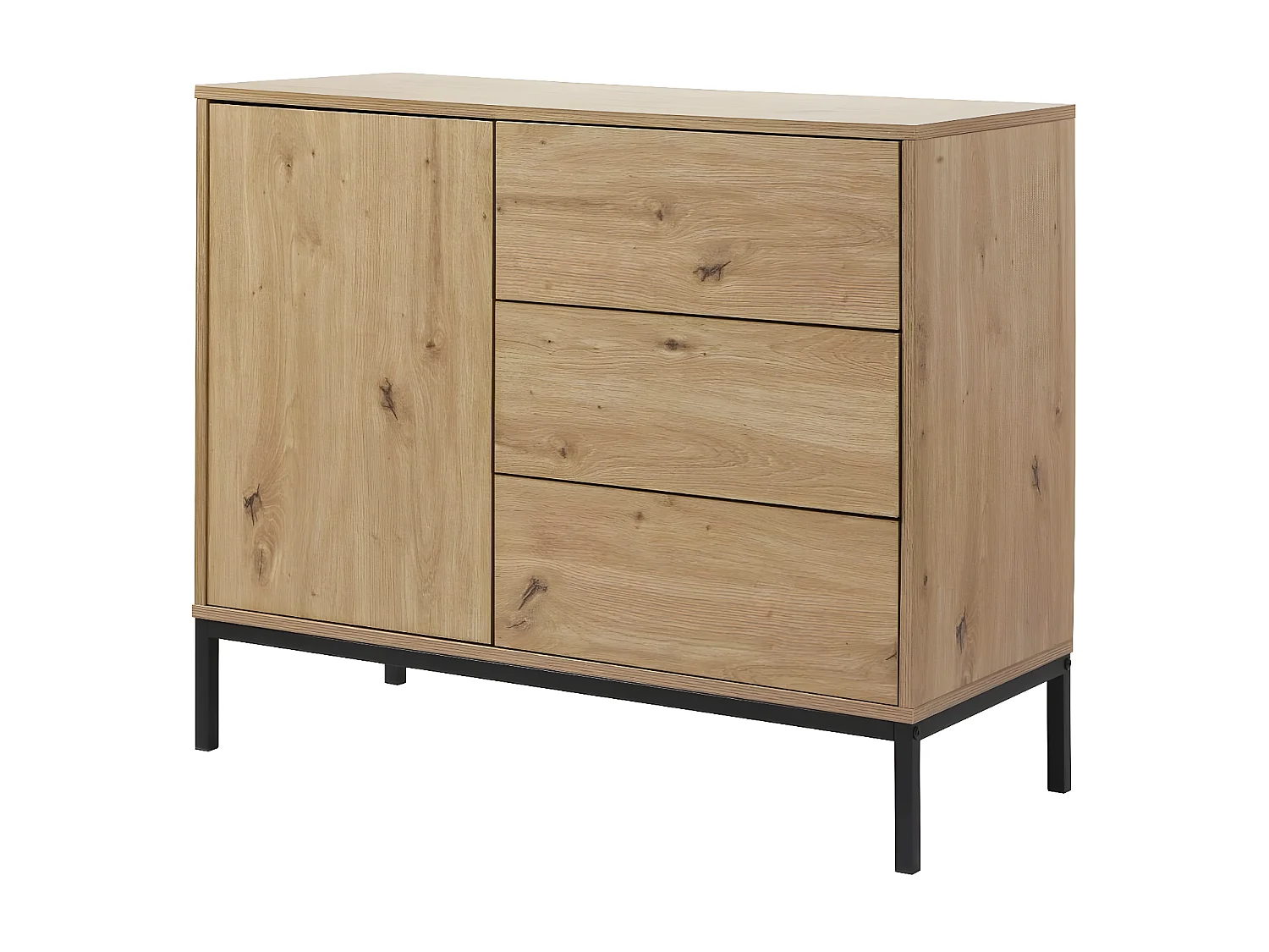Commode 1 Deur 3 Laden Eikendecor L90 x H80 cm - LENNY