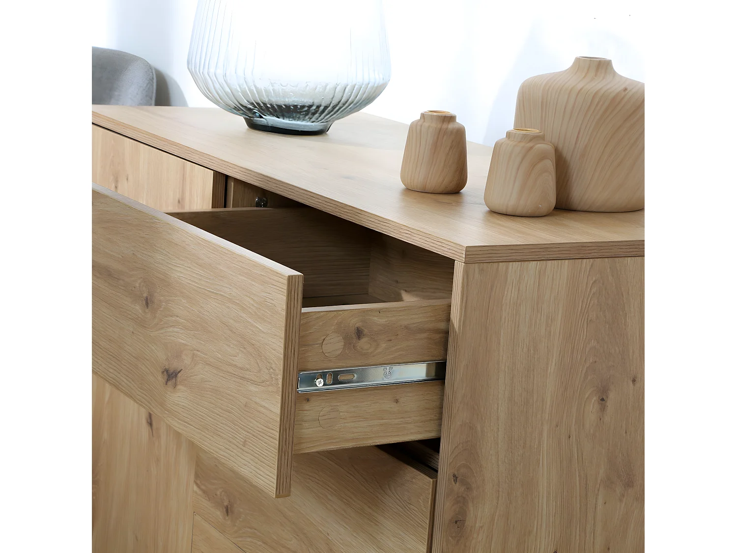 Commode 1 Deur 3 Laden Eikendecor L90 x H80 cm - LENNY