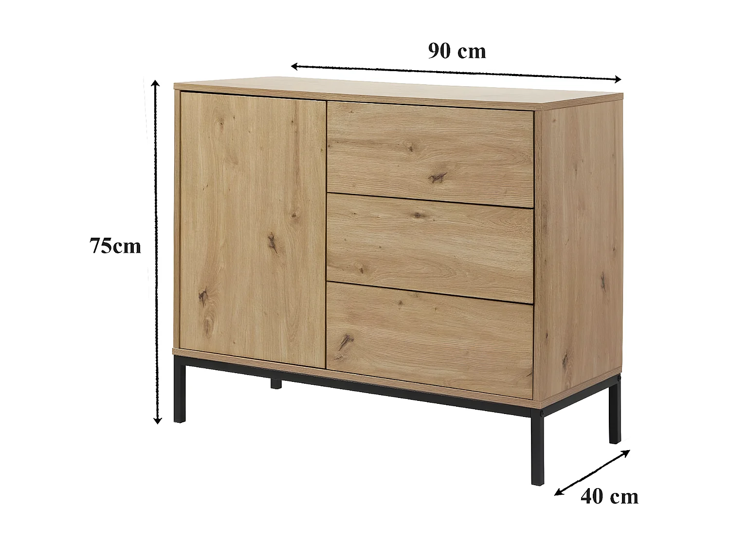 Commode 1 Deur 3 Laden Eikendecor L90 x H80 cm - LENNY