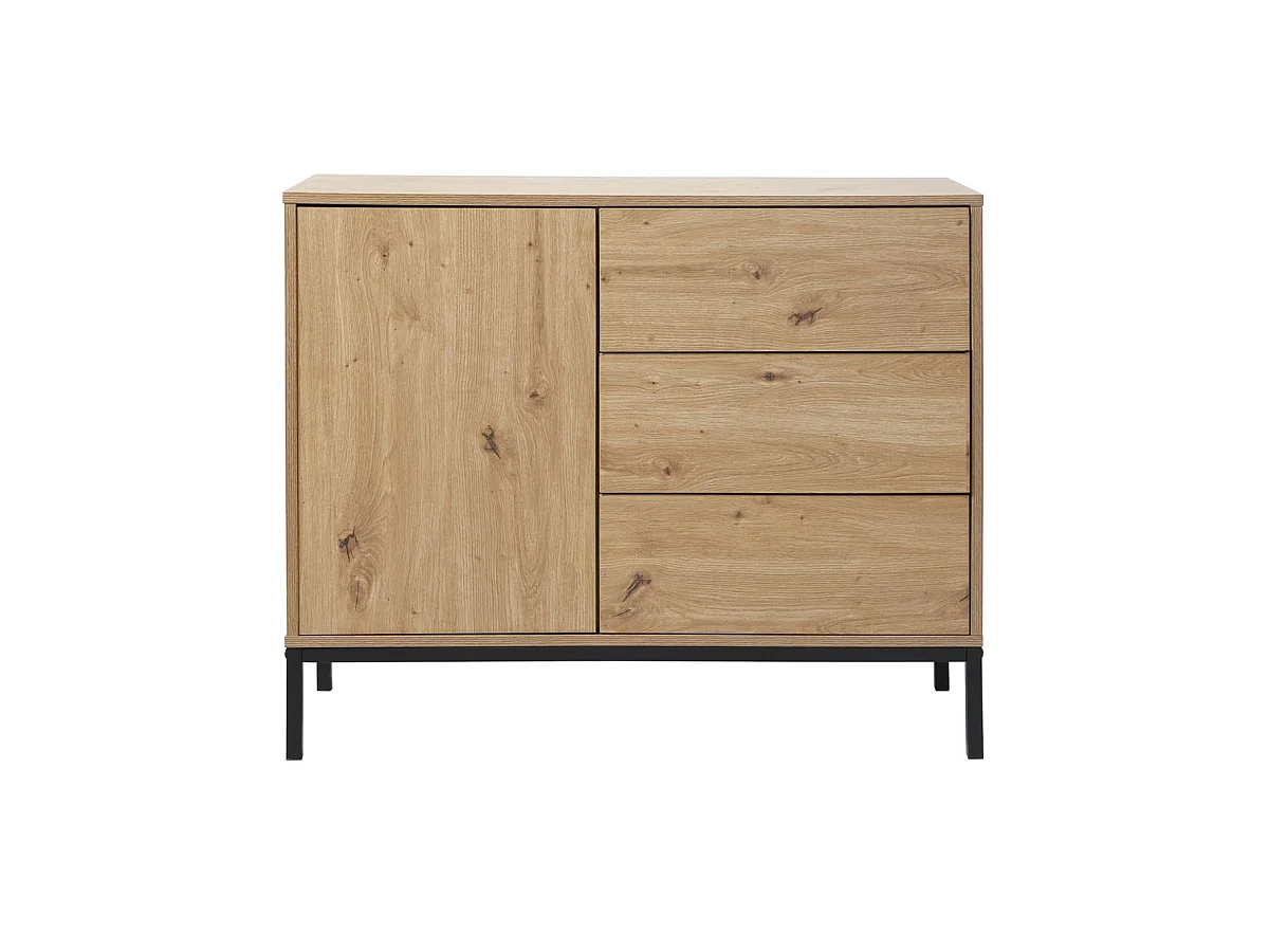 Commode 1 Porte 3 Tiroirs Décor Chêne L90 x H80 cm - LENNY