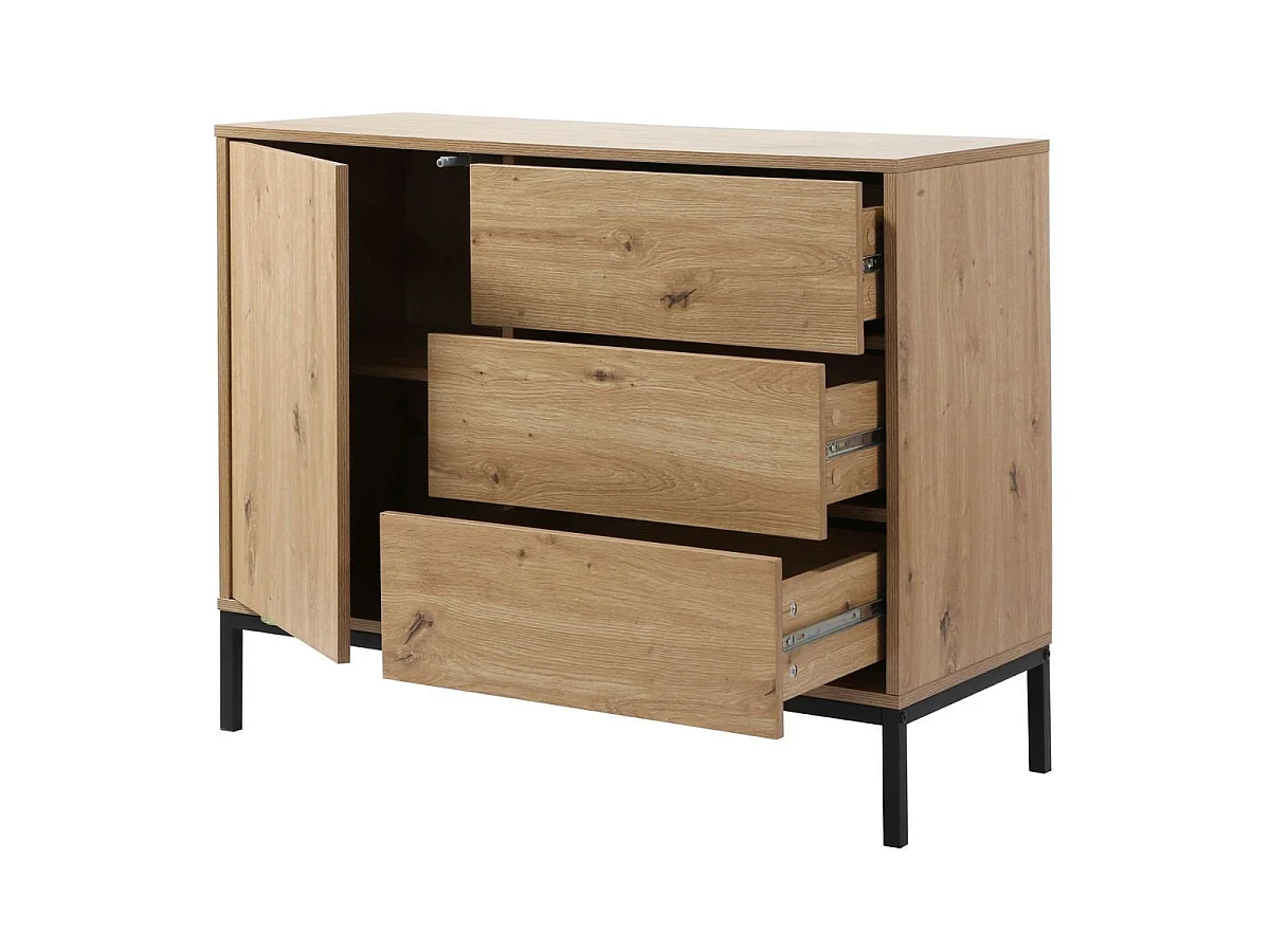 Commode 1 Porte 3 Tiroirs Décor Chêne L90 x H80 cm - LENNY