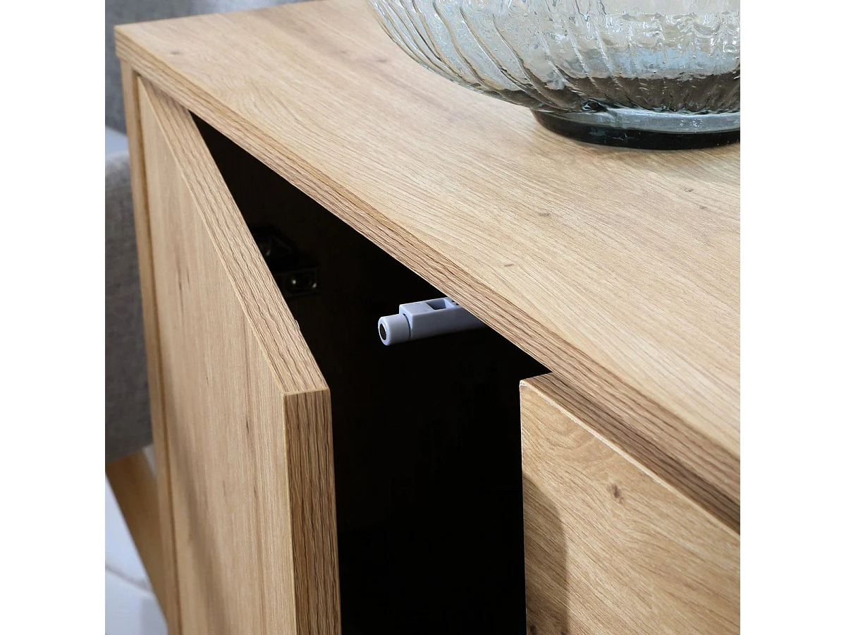 Commode 1 Porte 3 Tiroirs Décor Chêne L90 x H80 cm - LENNY