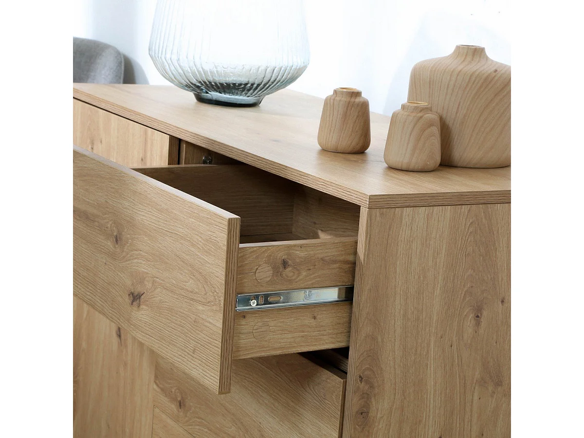 Commode 1 Porte 3 Tiroirs Décor Chêne L90 x H80 cm - LENNY