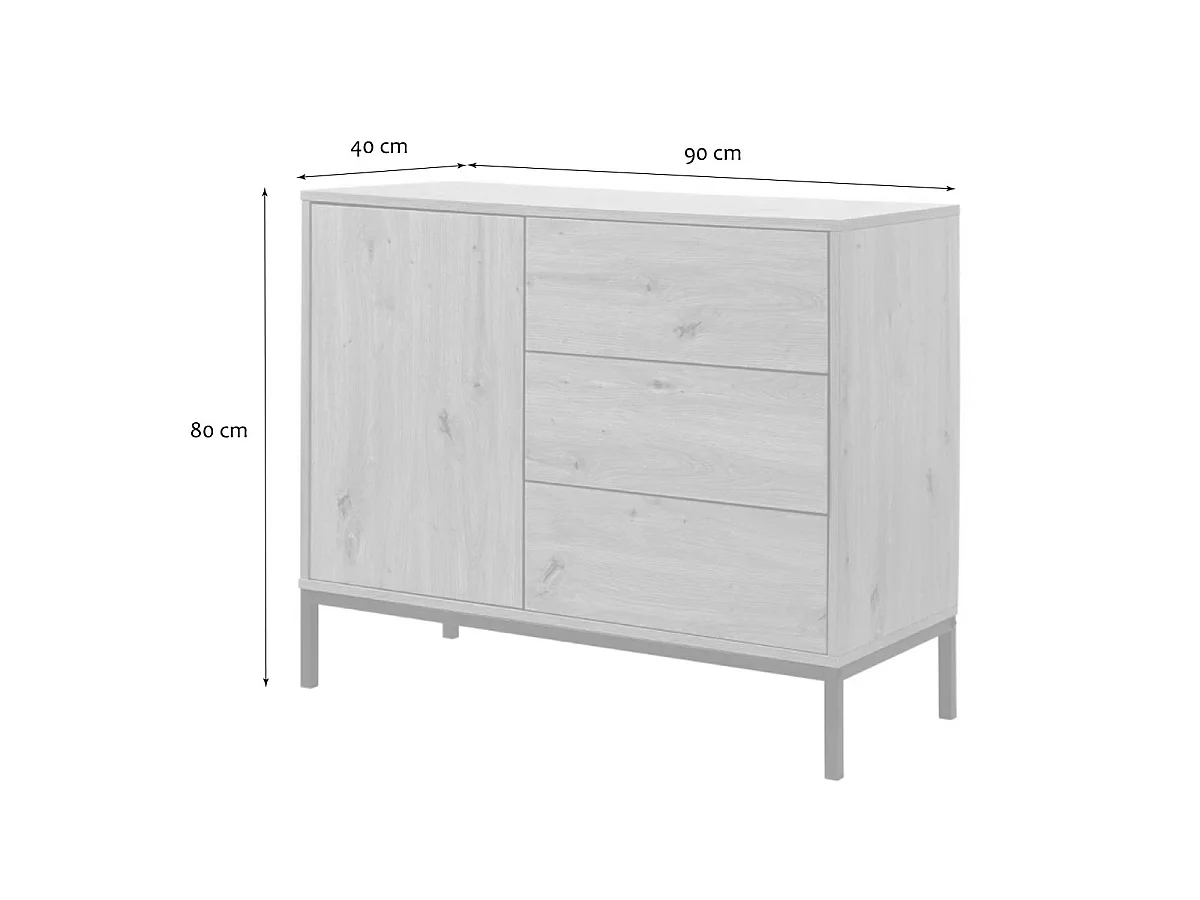 Commode 1 Porte 3 Tiroirs Décor Chêne L90 x H80 cm - LENNY