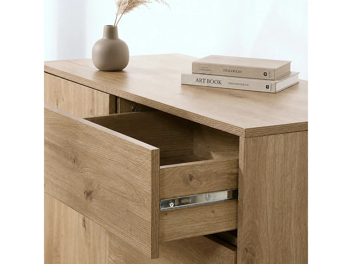 Commode 1 Porte 3 Tiroirs Décor Chêne L90 x H80 cm - LENNY