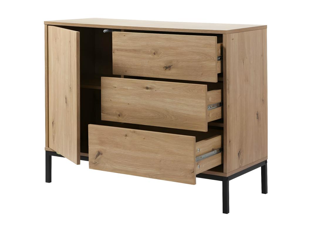 Commode 1 Porte 3 Tiroirs Décor Chêne L90 x H80 cm - LENNY