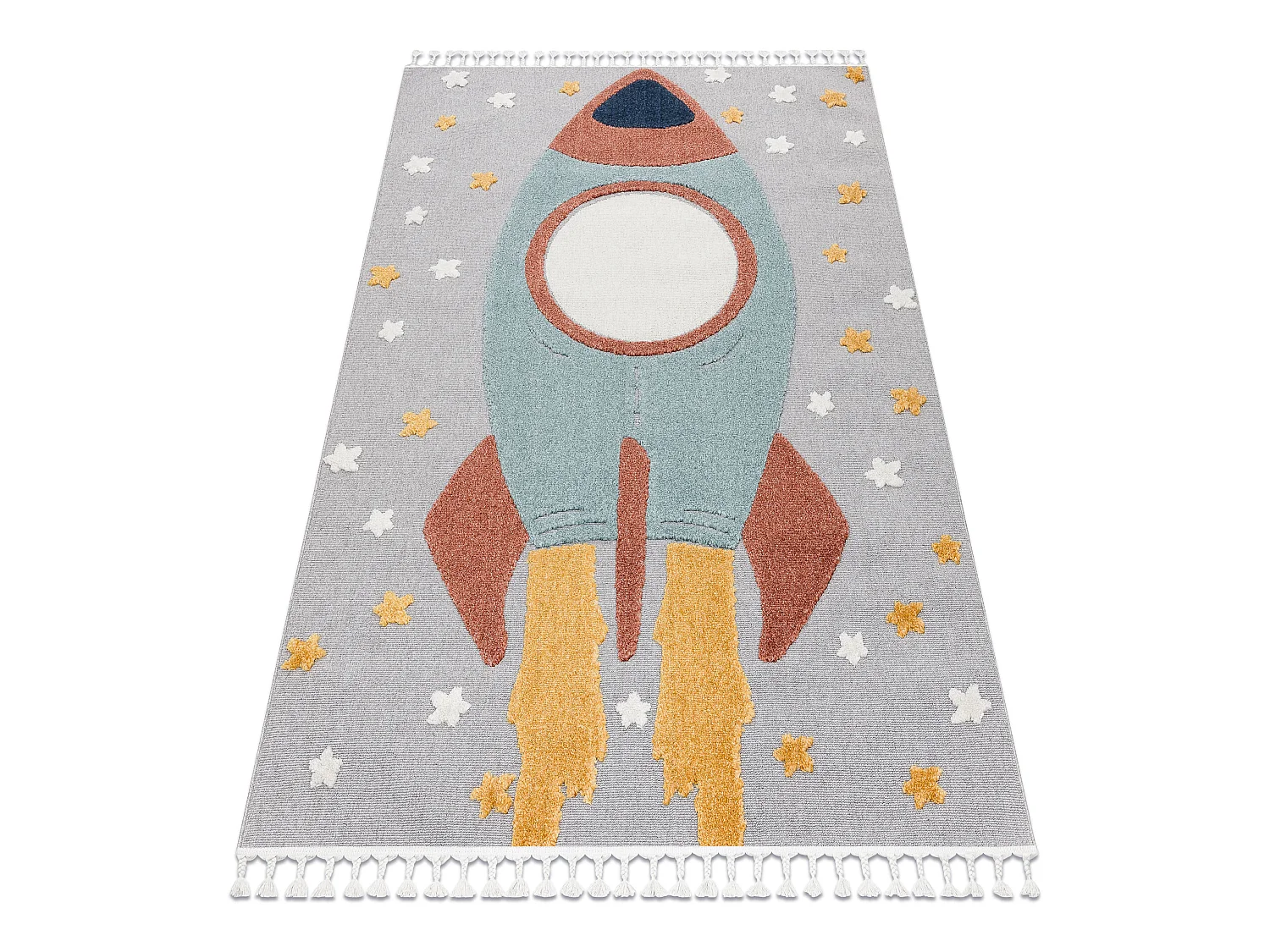 Tapis YOYO GD55 gris / bleu - étoiles, la roquette en peluche pour en 140x190 cm