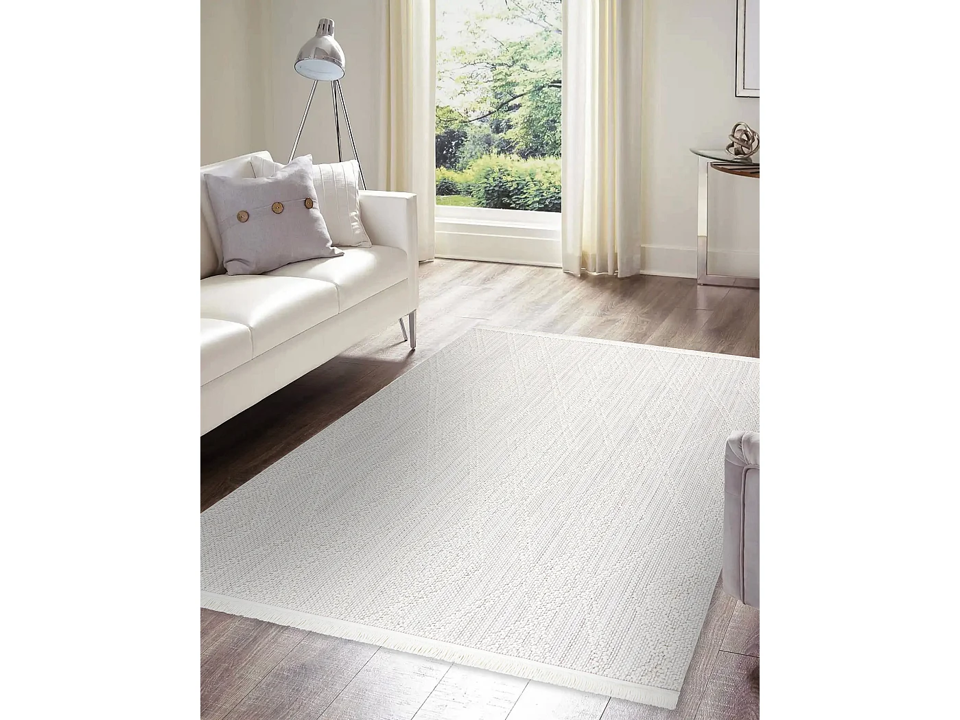 Vloerkleed NANO EN14A Diamanten, lus, platgeweven wit 140x190 cm