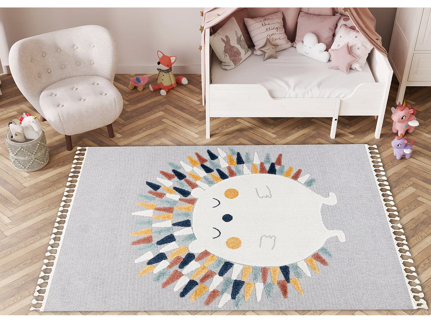 Tapis YOYO GD73 gris/blanc - Hérisson en peluche pour enfants, struct 160x220 cm
