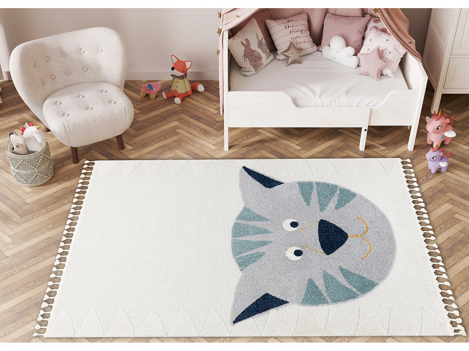 Tapis YOYO GD80 blanc / gris - Tigre en peluche pour enfants, structur 120x170 cm