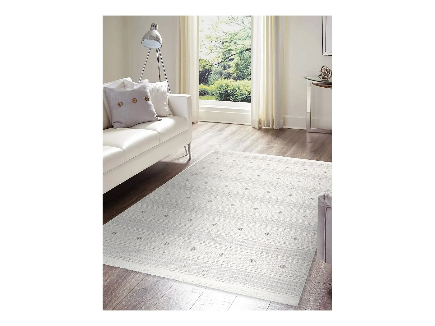 Tapis NANO FH69A Diamants, bouclé, tissé plat blanc / gris 120x170 cm