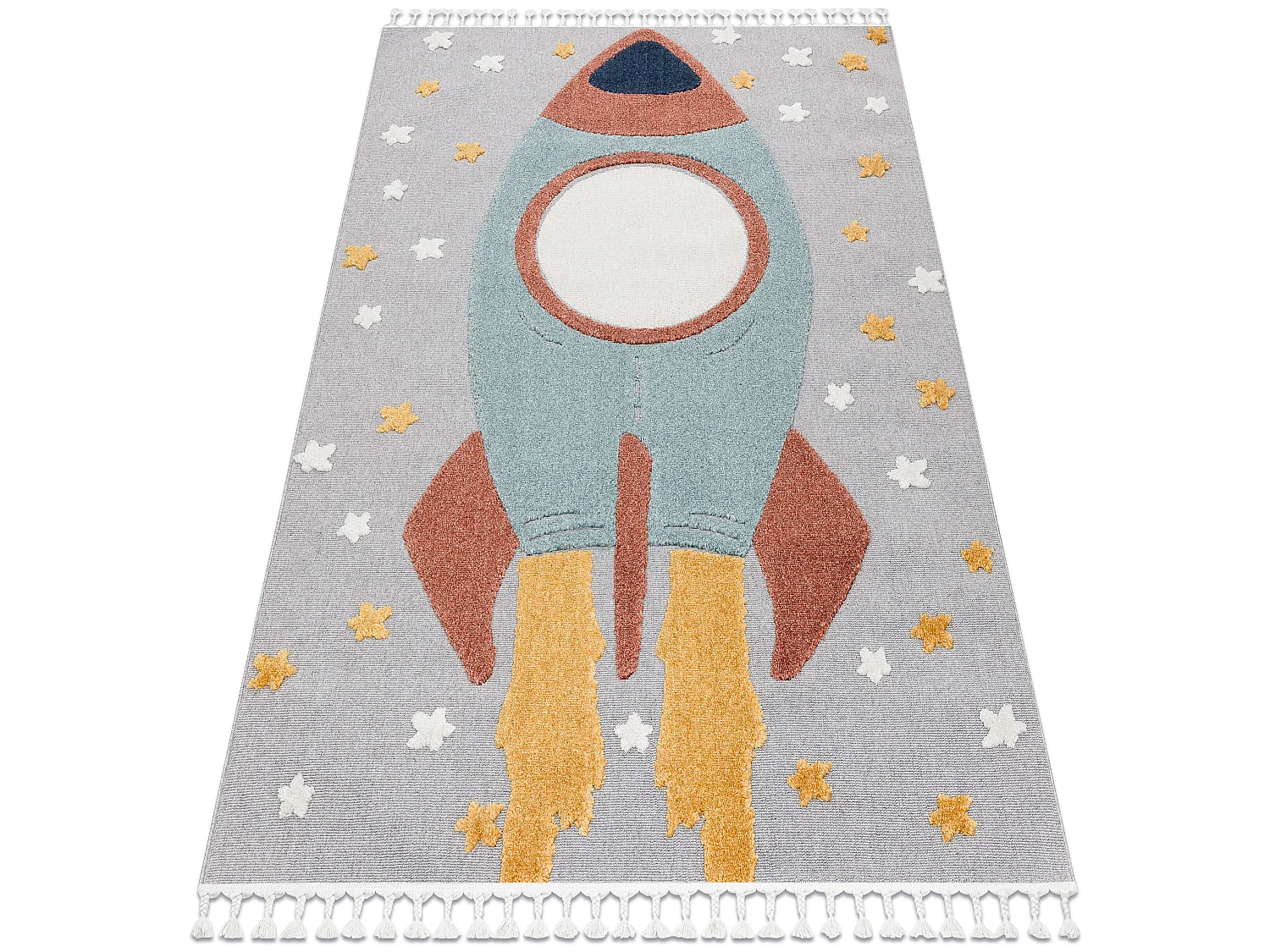Tapis YOYO GD55 gris / bleu - étoiles, la roquette en peluche pour en 160x220 cm