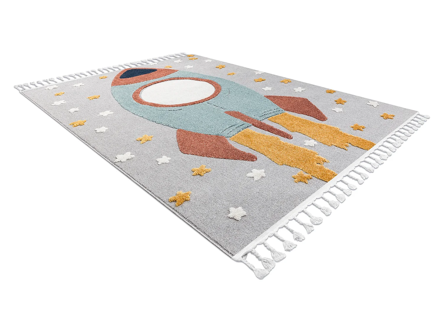Tapis YOYO GD55 gris / bleu - étoiles, la roquette en peluche pour en 160x220 cm