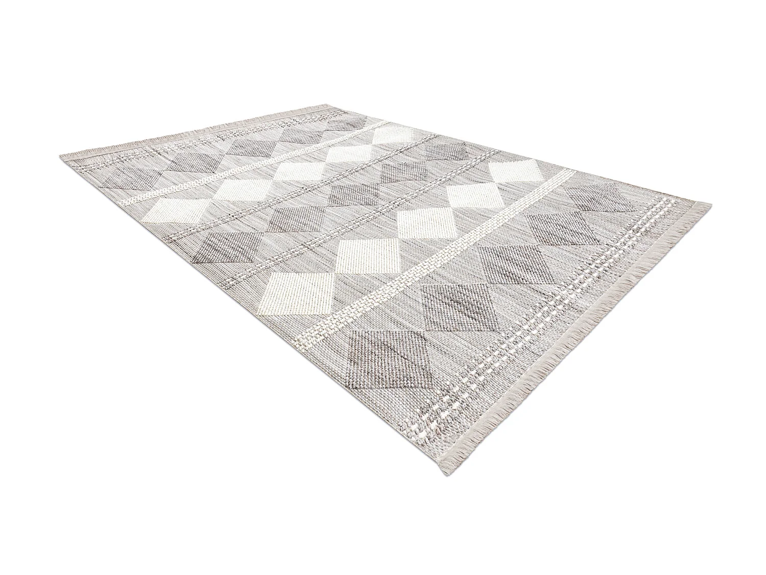 Teppich NANO EO61A Diamanten, Schlinge, flach gewebt grau / weiß 140x190 cm